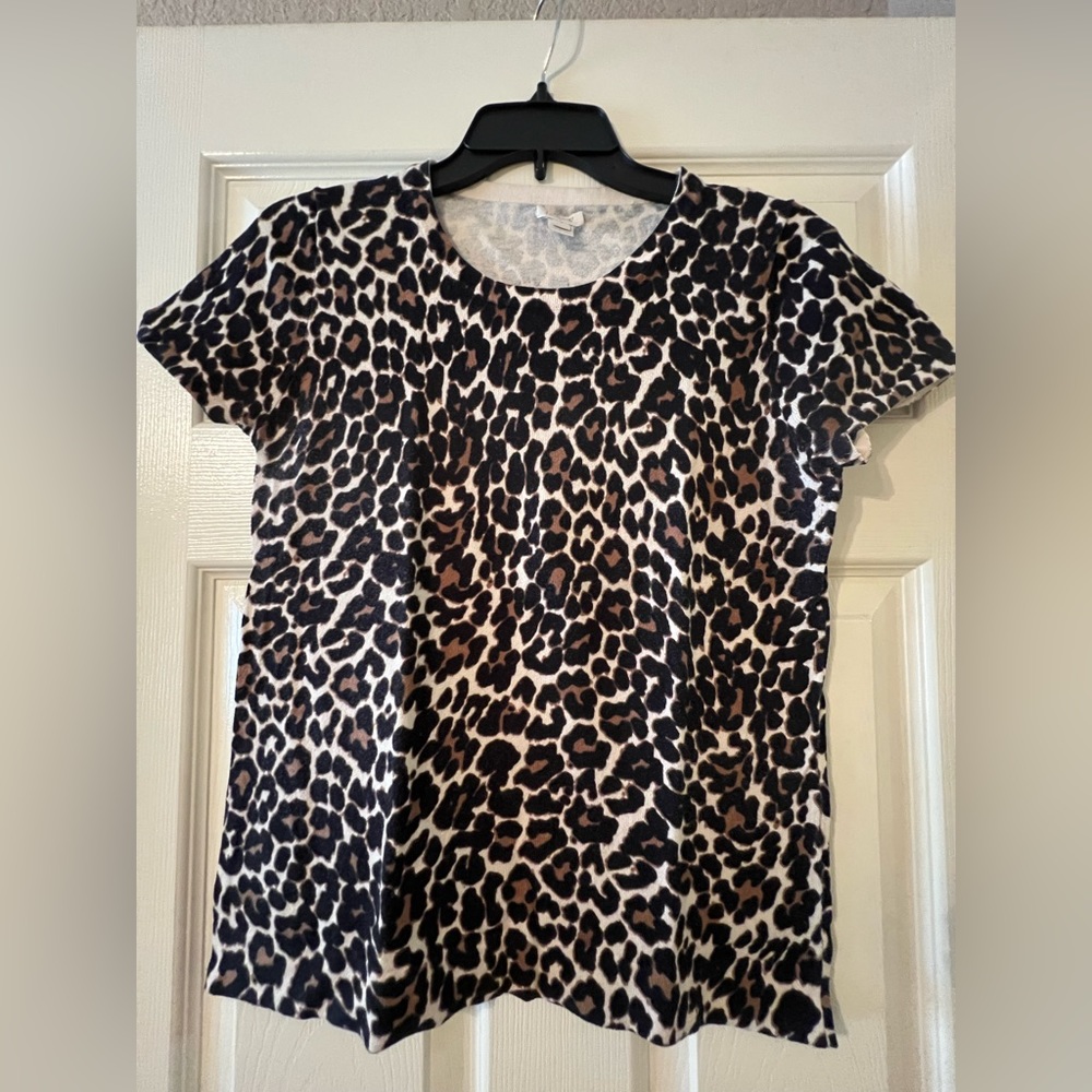 J. Crew Factory Shirt-Sleeve Crew Neck Sweater in Animal Print Size S